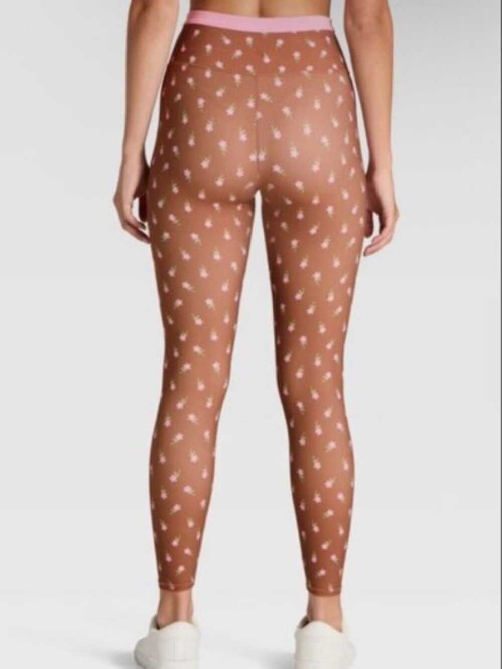 JoyLab Brown Leggings with Pink Floral Print. - Picture 2 of 3